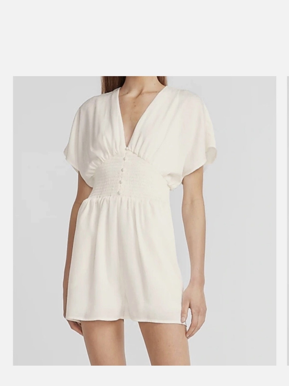 Express Cream V-Neck Smocked-Waist Romper